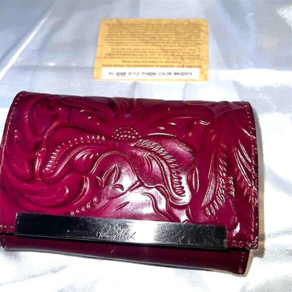 Patricia Nash Cametti Trifold Magenta Floral Leather  Wallet